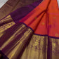 Kanchipattu silk saree in double shade tomato red with hot pink plum purple border border Korvai weave traditional zari detail