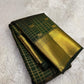 Folded view of hunter green pure silk Kanjivaram saree with Zari Kattam Gandaberunda Butta