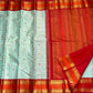 Ice Blue checks Kanchipuram silk saree Zari Kattam weave