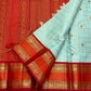 Ice Blue zari check Kanjivaram saree detail