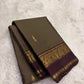 Moss Olive and Plum Handwoven Lightweight Pure Silk Kanjeevaram Saree: view 2