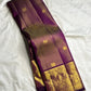 Aubergine Purple Handwoven Pure Silk Kanchipuram Saree with Vairaoosi Grand Gold Zari Border