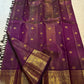 Aubergine Purple Handwoven Pure Silk Kanchipuram Saree with Vairaoosi Grand Gold Zari Border