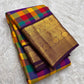 Festival Jewel Checks Handwoven Pure Silk Kanchipuram Kanchi Kattam Saree with Peacock Border – view 4