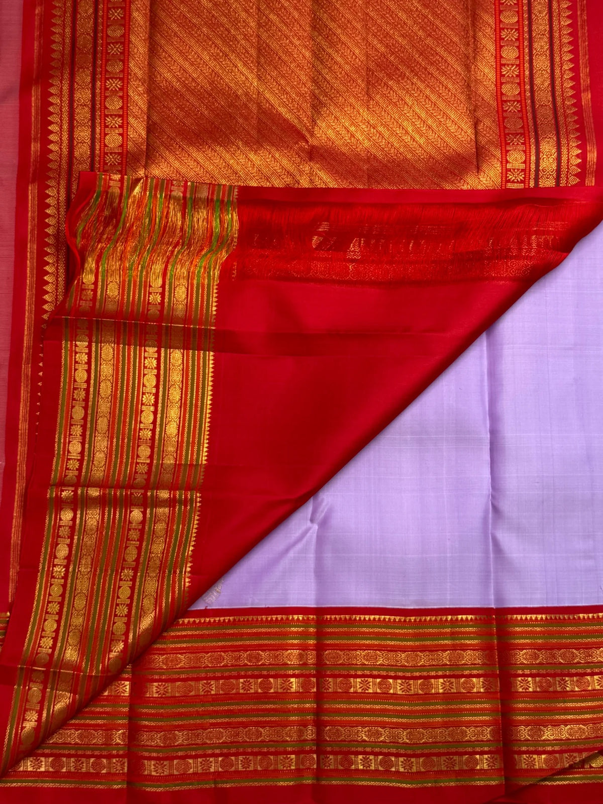 Kurinji Lavender Pure Silk Kanchipuram Varisaipet Saree with Gandaberunda and Yazhi – view 3