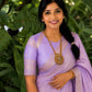 Lavender Violet Handwoven Pure Silk KanchiPattu Saree with Antique Gold Zari Buttas and Ornamental Border