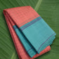 Blush Rose and Aqua Blue Handwoven Pure Silk Kanchipuram Saree with Zari Kattam Checks