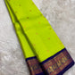 Lime Chartreuse Green and Royal Indigo Blue Handwoven Pure Silk Kanchipuram Saree with Korvai Adai Peacock Border