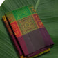 Forest green Kanchipuram pure silk saree with Bomkai inspired motif panels and mulberry plum border Idam Living