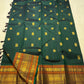 Deep Bottle Green and Amber Kanchipuram Silk Saree – Folded Display View