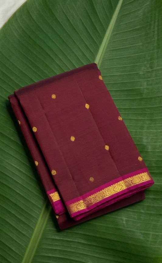 Royal orchid purple Kanchipuram pure silk saree with floral butta and emerald green border – Idam Living
