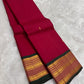 Deep Red and Black Handwoven Pure Silk Kanchipuram Saree with Gold Zari Band Border.