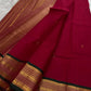 Deep Red and Black Handwoven Pure Silk Kanchipuram Saree with Gold Zari Band Border.