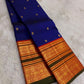 Royal Cobalt Blue and Antique Gold Kanchipuram Silk Saree – Densely Woven Kanchipattu