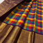 Festival Jewel Checks Handwoven Pure Silk Kanchipuram Kanchi Kattam Saree with Peacock Border – view 2