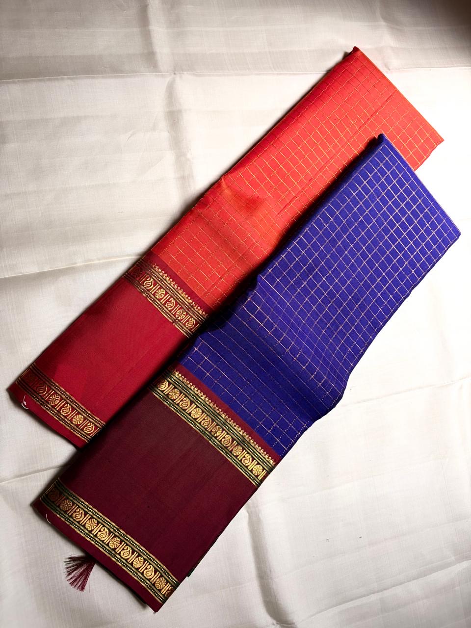 Hand woven Kanchipuram silk saree with peacock teal body and zari motifs