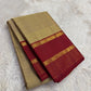 Gold Beige and Maroon Handwoven Pure Silk Kanchipuram Saree with Zari Stripe Border.