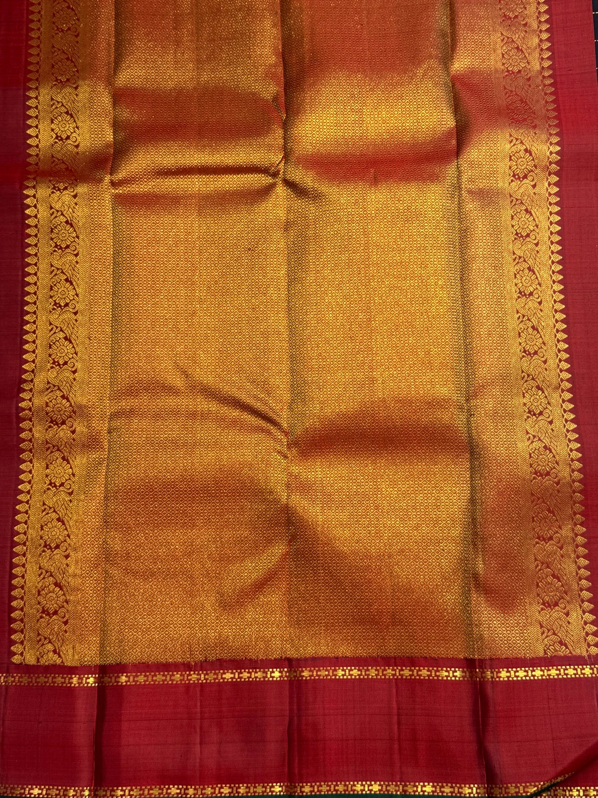Midnight Black Pure Silk Kanjeevaram Zari Kattam Saree with Muthu Seer Checks – view 2