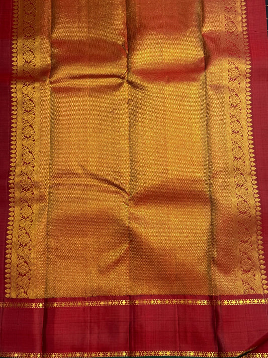 Midnight Black Pure Silk Kanjeevaram Zari Kattam Saree with Muthu Seer Checks – view 2