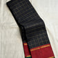 Midnight Black Pure Silk Kanjeevaram Zari Kattam Saree with Muthu Seer Checks – view 5