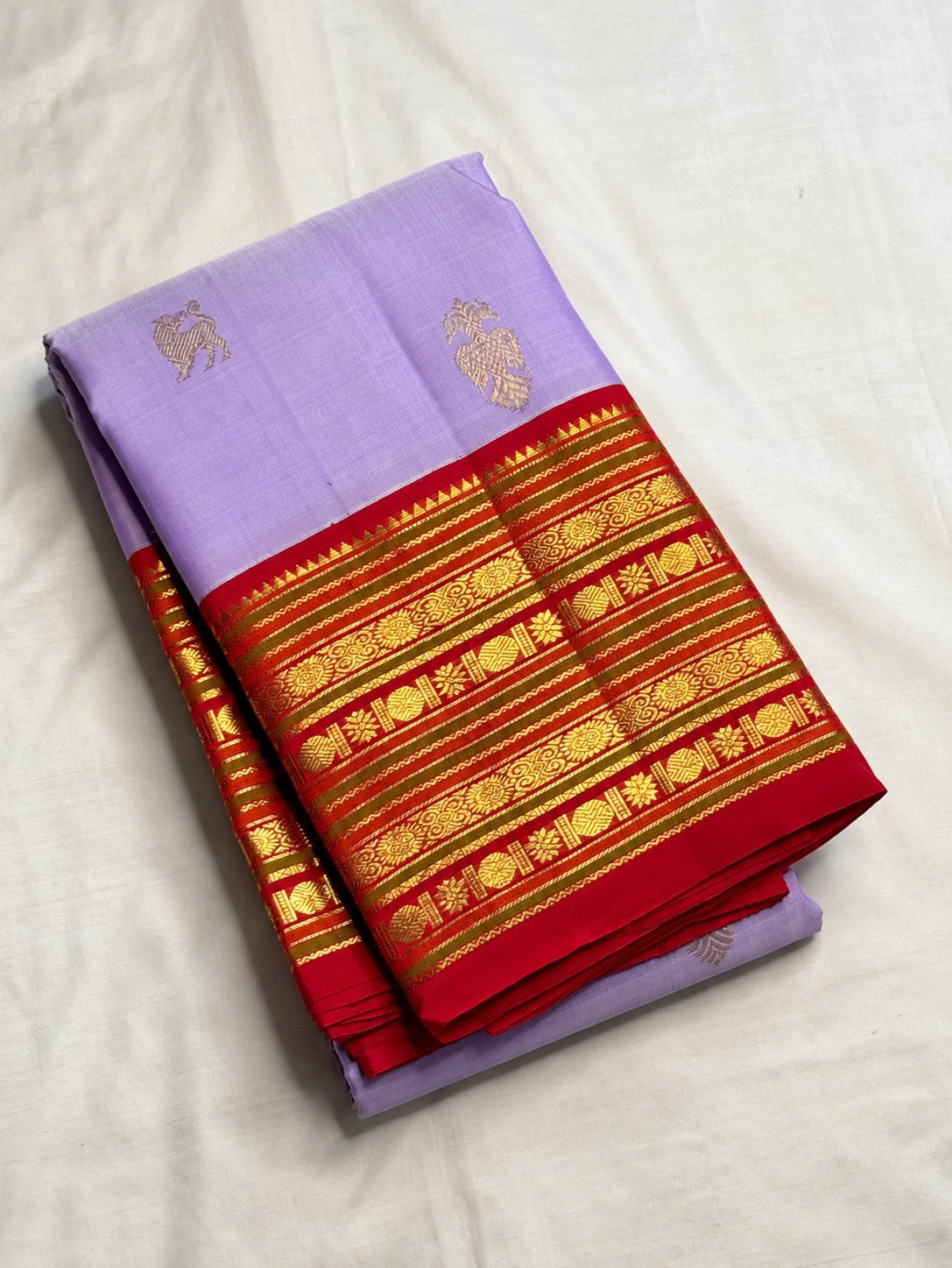 Kurinji Lavender Pure Silk Kanchipuram Varisaipet Saree with Gandaberunda and Yazhi – view 4