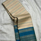 Ivory Cream and Turquoise Blue Kanchipuram Silk Saree – Handloom Korvai Detail