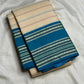 Ivory Cream and Turquoise Blue Kanchipuram Silk Saree – Folded Display View