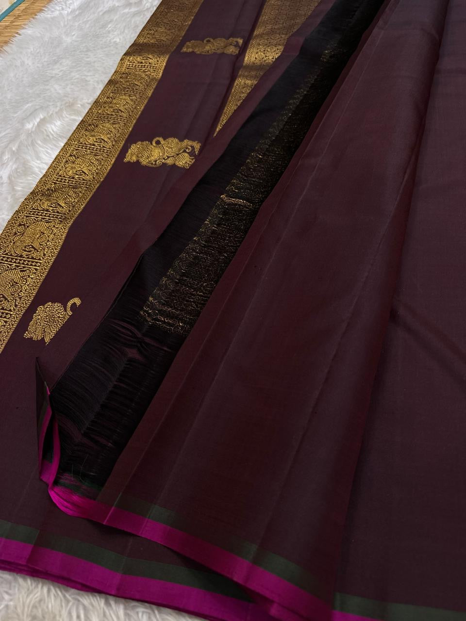Pure Kanchipuram Silk Saree – Varisaipet Border with Gandaberunda Motifs
