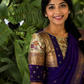 Royal Violet Handwoven Pure Silk Kanchipuram Vairaoosi Saree with Bird Zari Buttas and Antique Gold Border