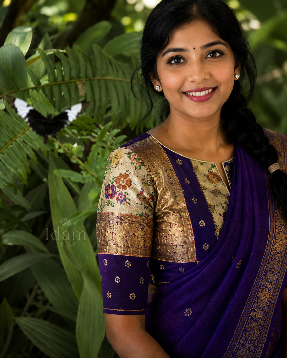 Royal Violet Handwoven Pure Silk Kanchipuram Vairaoosi Saree with Bird Zari Buttas and Antique Gold Border