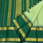 Pure Kanchipuram Silk Saree Sage Green and Dark Green with Traditional Gold Zari Border full saree view