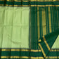 Pure Kanchipuram Silk Saree Sage Green and Dark Green with Traditional Gold Zari Border draped view