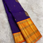 Pure Kanchipuram Silk Saree Purple with Kesar Border and Leaf Butta