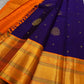 Pure Kanchipuram Silk Saree Purple with Kesar Border and Leaf Butta