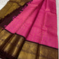 Pure Kanchipuram Silk Saree Pink with Antique Gold Zari Kattam and Peacock Border