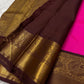Pure Kanchipuram Silk Saree Pink with Antique Gold Zari Kattam and Peacock Border