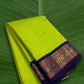 Lime Chartreuse Green and Royal Indigo Blue Handwoven Pure Silk Kanchipuram Saree with Korvai Adai Peacock Border