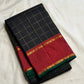 Midnight Black Pure Silk Kanjeevaram Zari Kattam Saree with Muthu Seer Checks – view 1