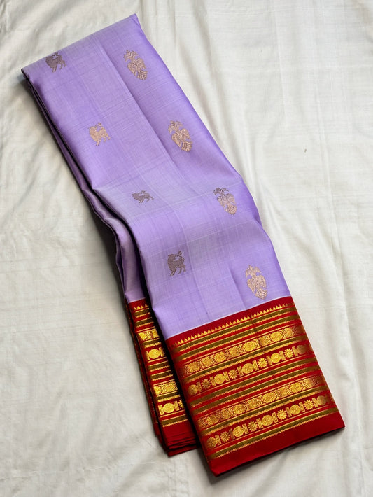 Kurinji Lavender Pure Silk Kanchipuram Varisaipet Saree with Gandaberunda and Yazhi – view 2