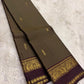 Moss Olive and Plum Handwoven Lightweight Pure Silk Kanjeevaram Saree: view 1