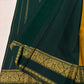 Mustard and Dark Green Handwoven Pure Silk Kanchipuram Saree with Zari Peacock Border.