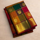 Multicolour Paalum Pazhamum pure Kanchipuram silk saree folded view with antique gold zari border