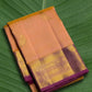 Peach apricot Kanchipuram pure silk saree with kuruvi butta and orchid purple border – Idam Living