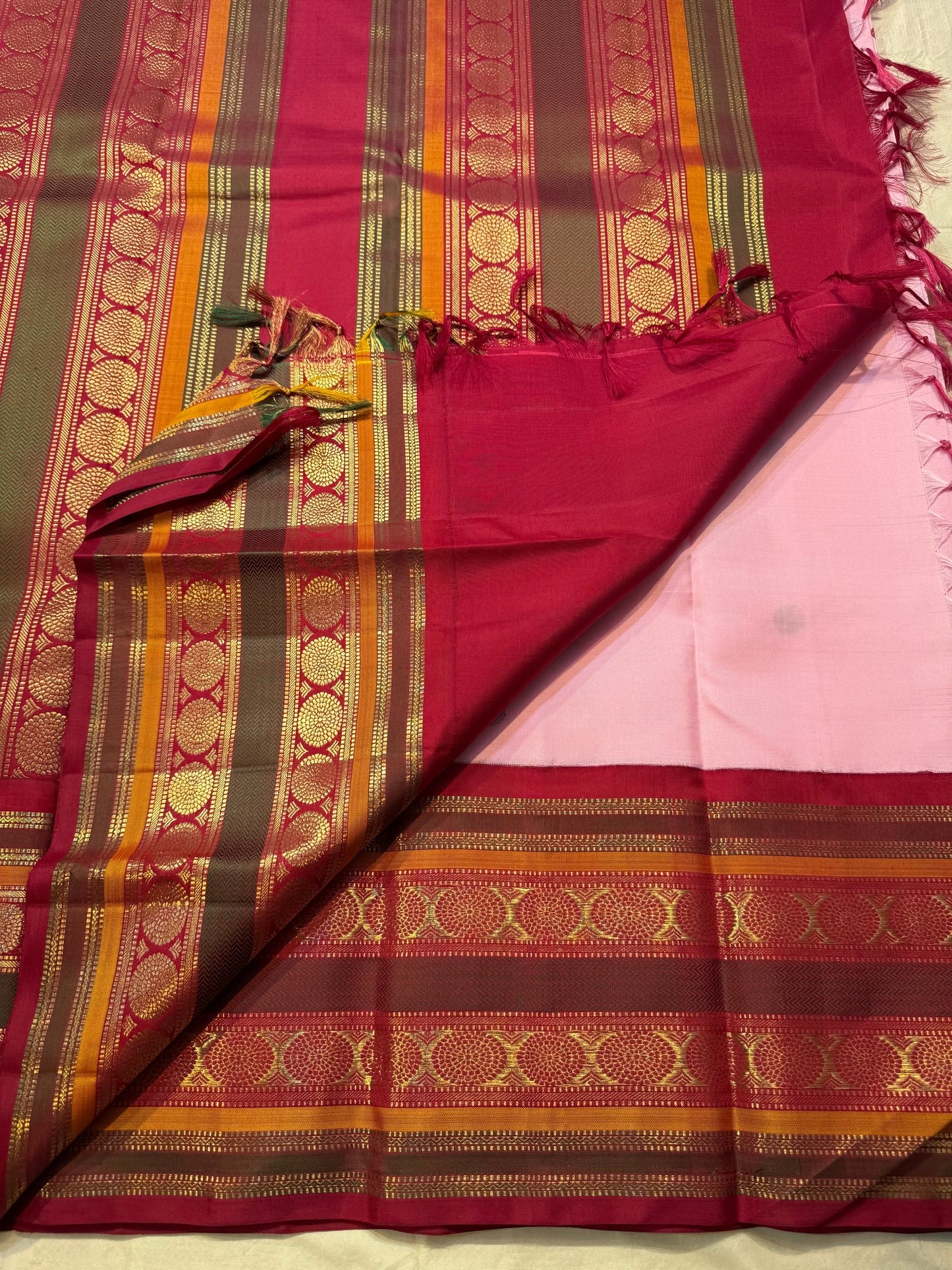Petal Pink and Orchid Pink Kanchipuram Silk Saree – Rich Ornate Pallu