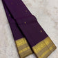 Purple and Gold Handwoven Pure Silk Kanchipuram Saree with Elephant Zari Border.