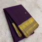 Purple and Gold Handwoven Pure Silk Kanchipuram Saree with Elephant Zari Border.