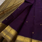 Purple and Gold Handwoven Pure Silk Kanchipuram Saree with Elephant Zari Border.