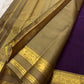 Purple and Gold Handwoven Pure Silk Kanchipuram Saree with Elephant Zari Border.