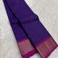 Purple and Magenta Handwoven Pure Silk Kanchipuram Saree with Chevron Zari Border.