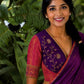 Magenta Violet Handwoven Pure Silk Kanjeevaram Saree with Malli Moggu Buttas and Coral Orange Pallu